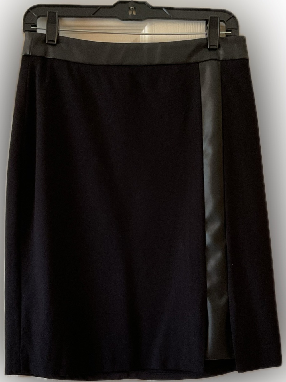 White House Black Market Black Pencil Skirt with Faux-Leather Trim